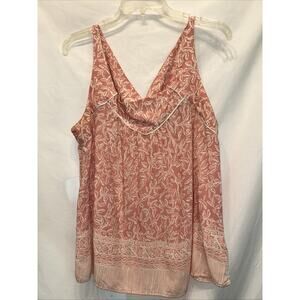 Maeve Anthropologie Large Floral Sleeveless Top Blouse Pink Yoke & Cutout Back